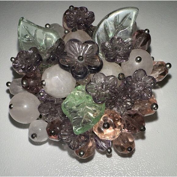 Floral Glass Quartz Pin Brooch, Pink Multi, J-01-39 - Picture 2 of 5